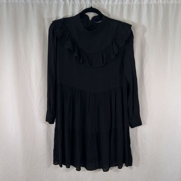 Zara Woman Knee Length Dress Women's Small Black Semi-Sheer Long Sleeve Zip Back - Picture 1 of 9